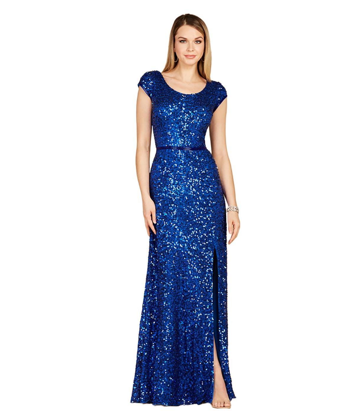 Womens Beaded Cap Sleeve Dress with High Slit Product Image