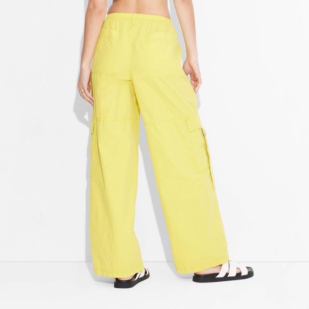 Womens Mid-Rise Wide Leg Cargo Pants - Wild Fable Yellow M Product Image