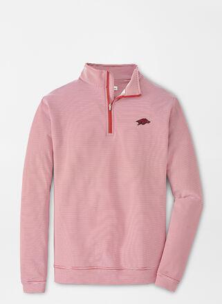 Peter Millar Mens Arkansas Perth Sugar Stripe Performance Quarter-Zip | Color: Crimson / White | Size: 3XL Product Image