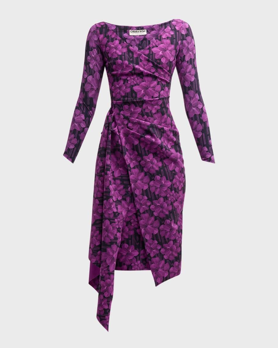 Pleated Floral-Print Bodycon Dress Product Image