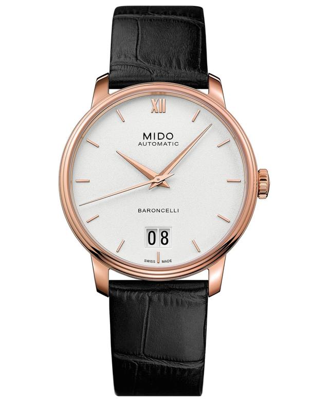 Mido Mens Swiss Automatic Baroncelli Iii Black Leather Strap Watch 40mm - Black Product Image