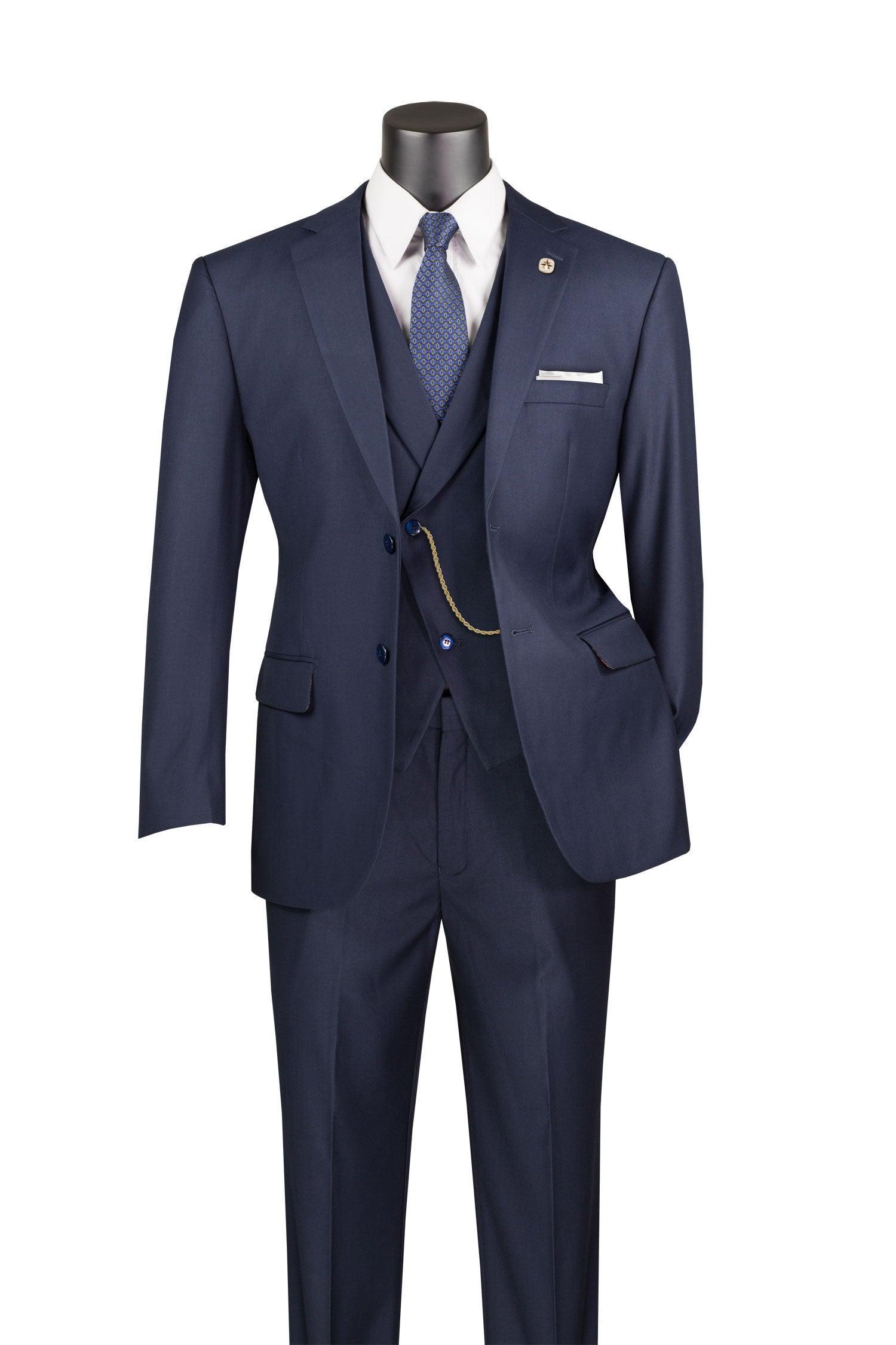 Navy Modern Fit 3 Piece Suit with Vest and Elastic Waist Band Pants Product Image