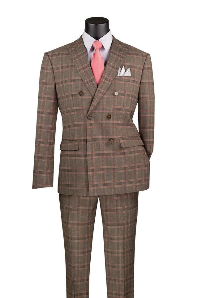 Brown Modern Fit Double Breasted Glen Plaid Peak Lapel 2 Piece Suit Product Image