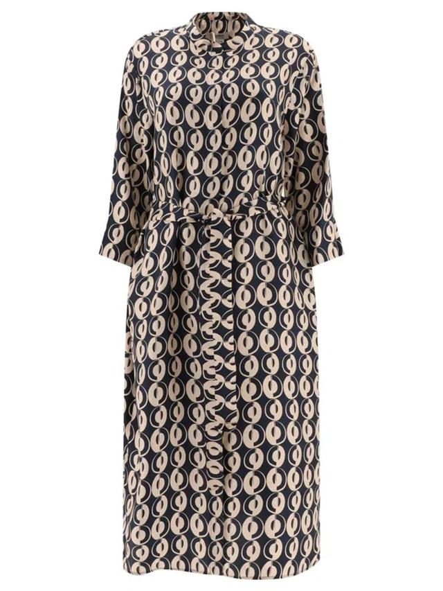 Elegant Silk Shirt Dress With Abstract Print In Blue Product Image