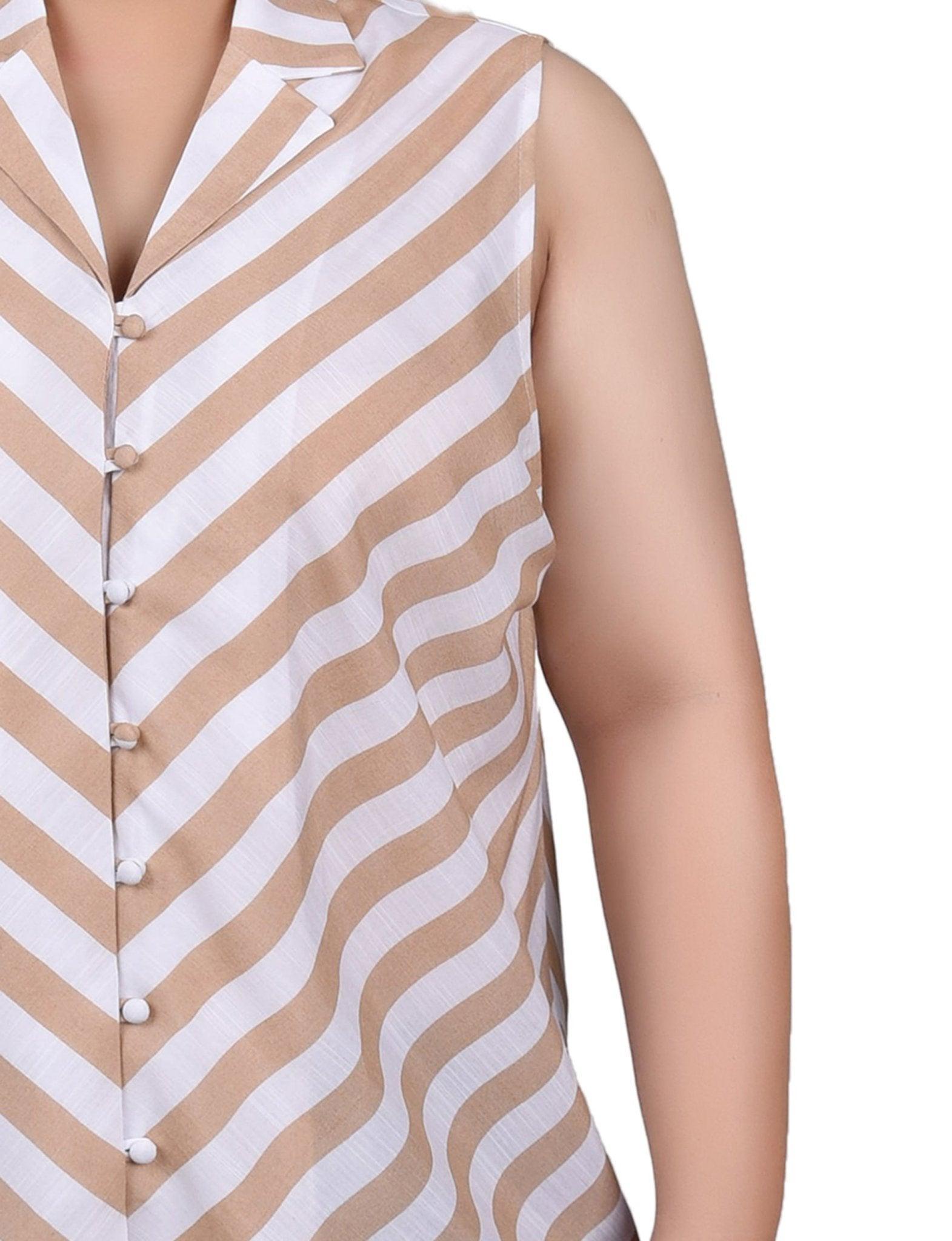 NY Collection Sleeveless Collared Chevron Striped Blouse - Plus Product Image