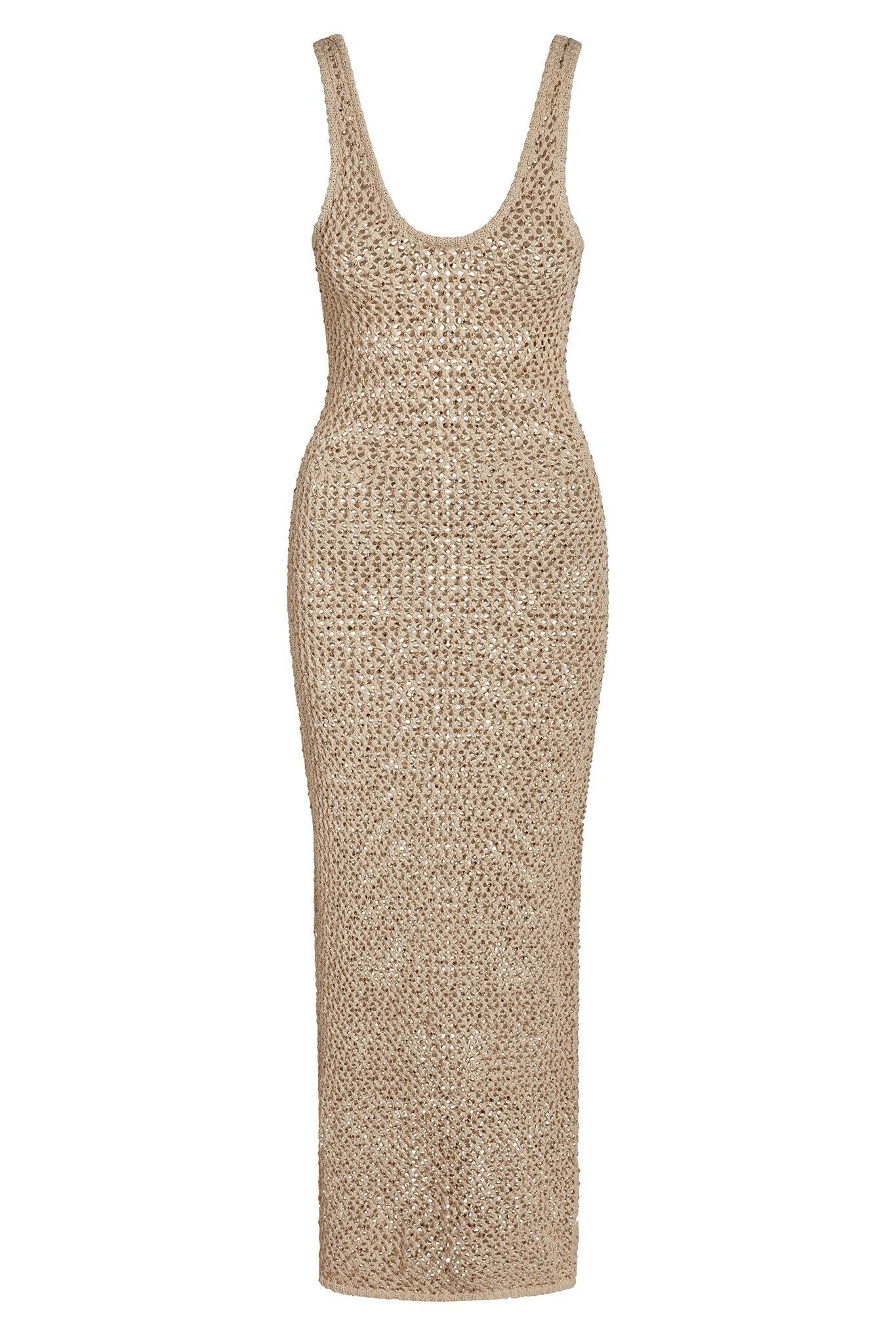 Hamptons Dress - Champagne Diamond Crochet Product Image