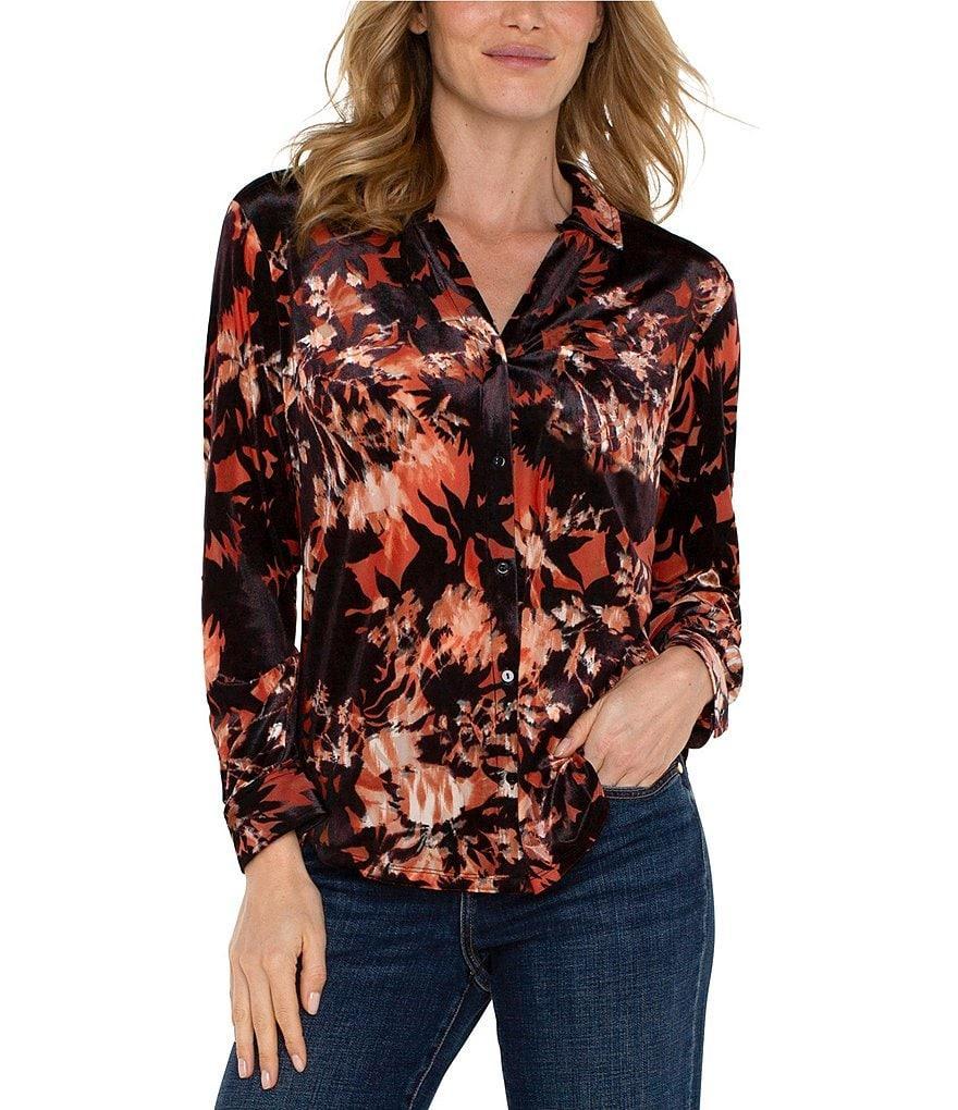 Liverpool Los Angeles Velvet Collared Long Sleeve Blouse Product Image