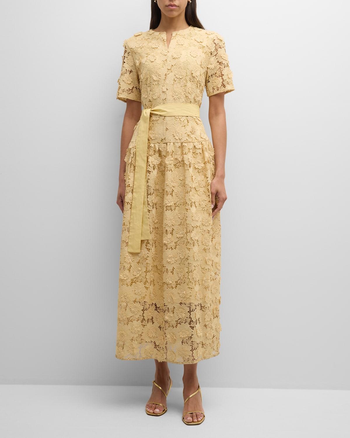 Drop-Waist Floral Lace Maxi Dress Product Image