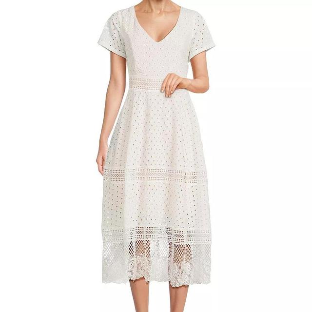 Womens Focus By Shani Cotton Eyelet Midi Dress with Lace Insets Product Image