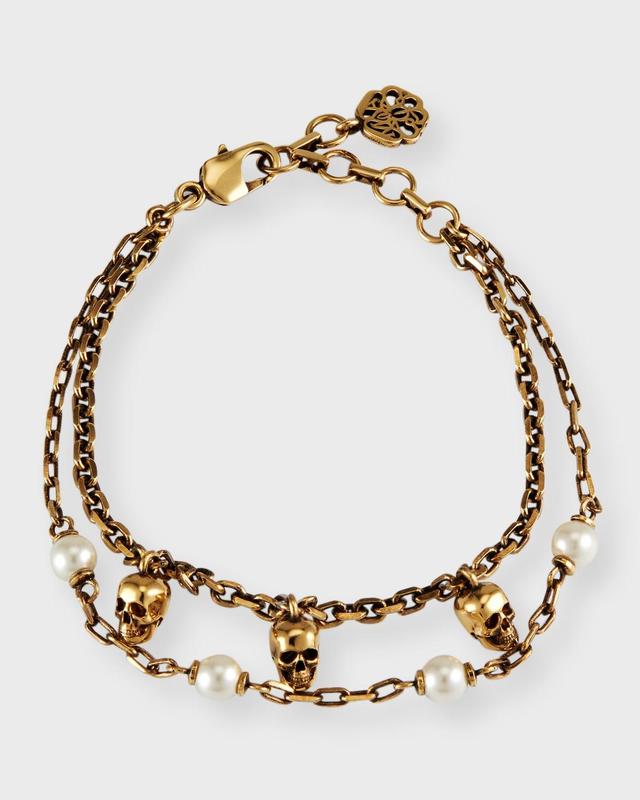 Alexander McQueen Imitation Pearl & Skull Layered Bracelet Product Image