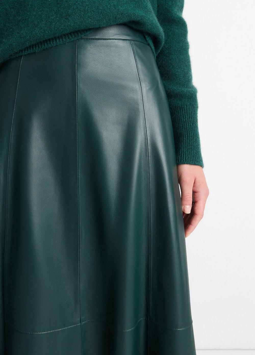 Mid-Rise Flared Leather Skirt Product Image