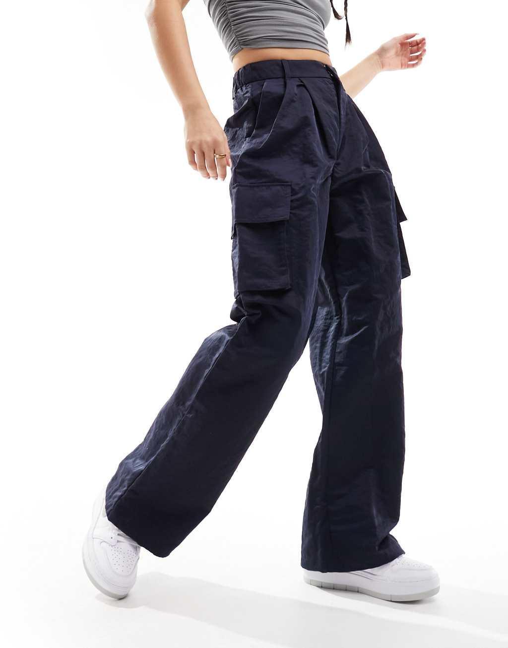 River Island wide leg cargo pants in navy Product Image