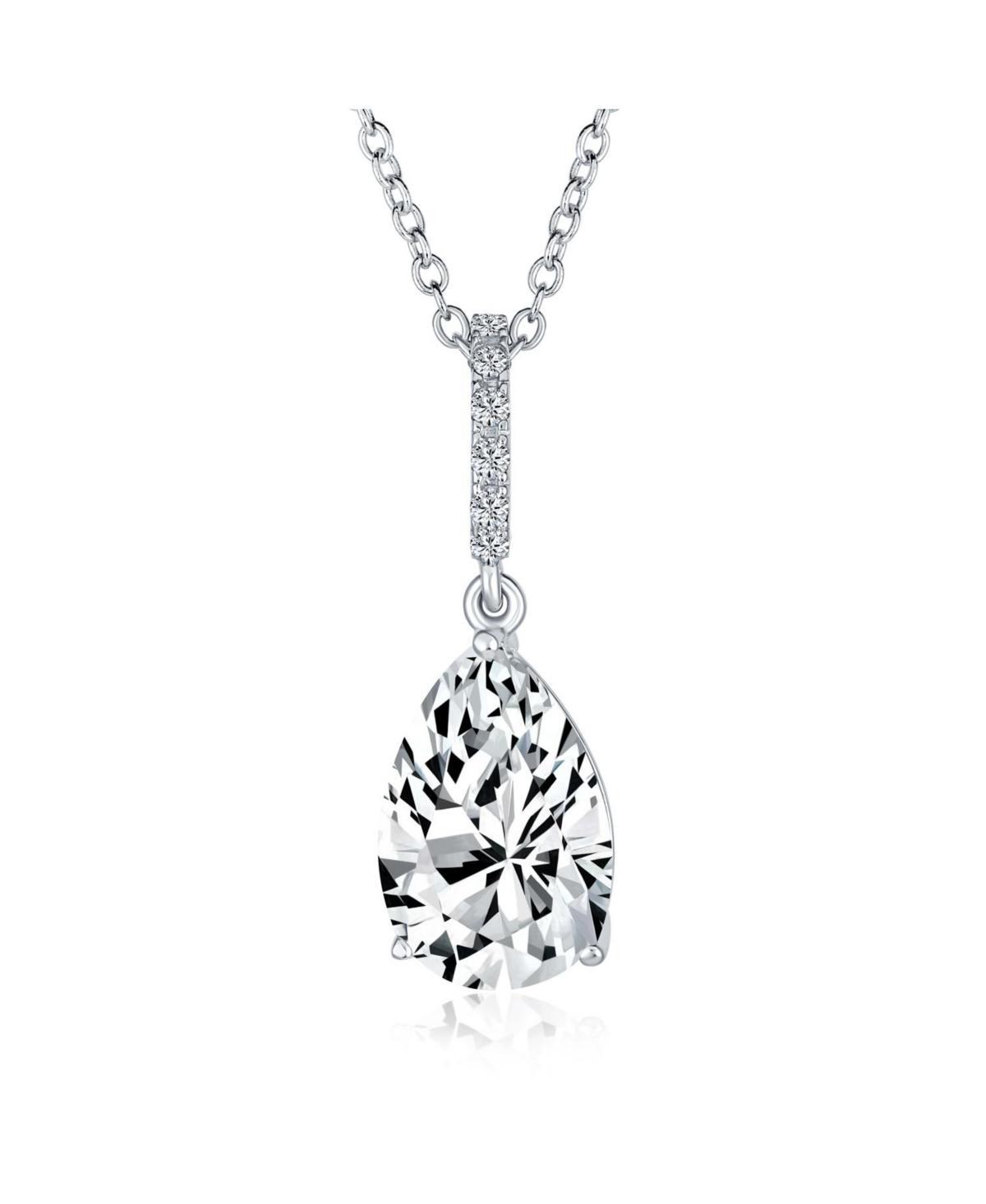 Bling Jewelry 4CT Teardrop Shape Solitaire Cubic Zirconia Cz Prong Set Pendant Necklace For Women Prom .925 Sterling Silver Product Image