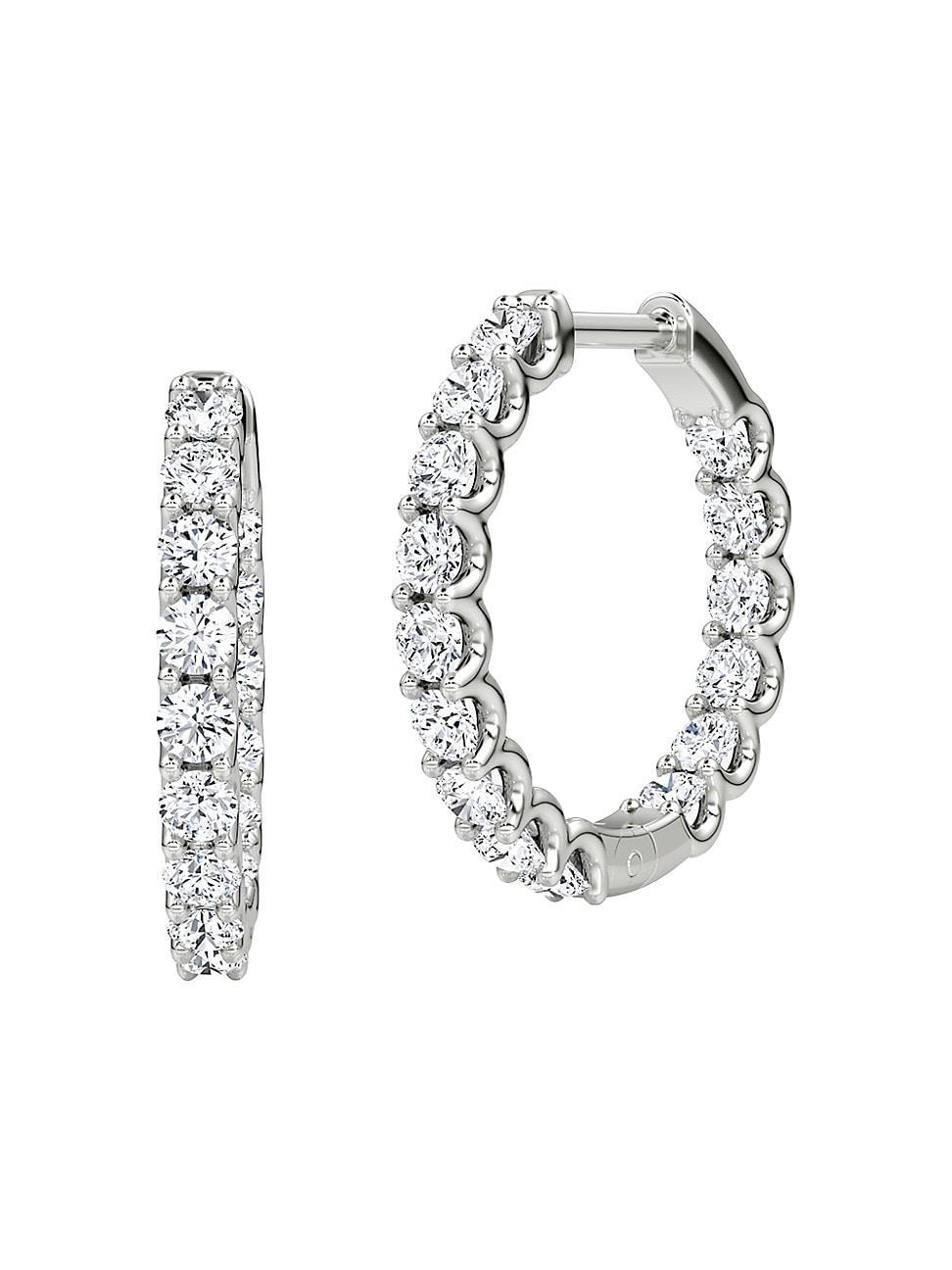 Womens Huggie Hoops 14K White Gold & Lab-Grown Diamond Full Eternity Hoop Earrings - White Gold Product Image