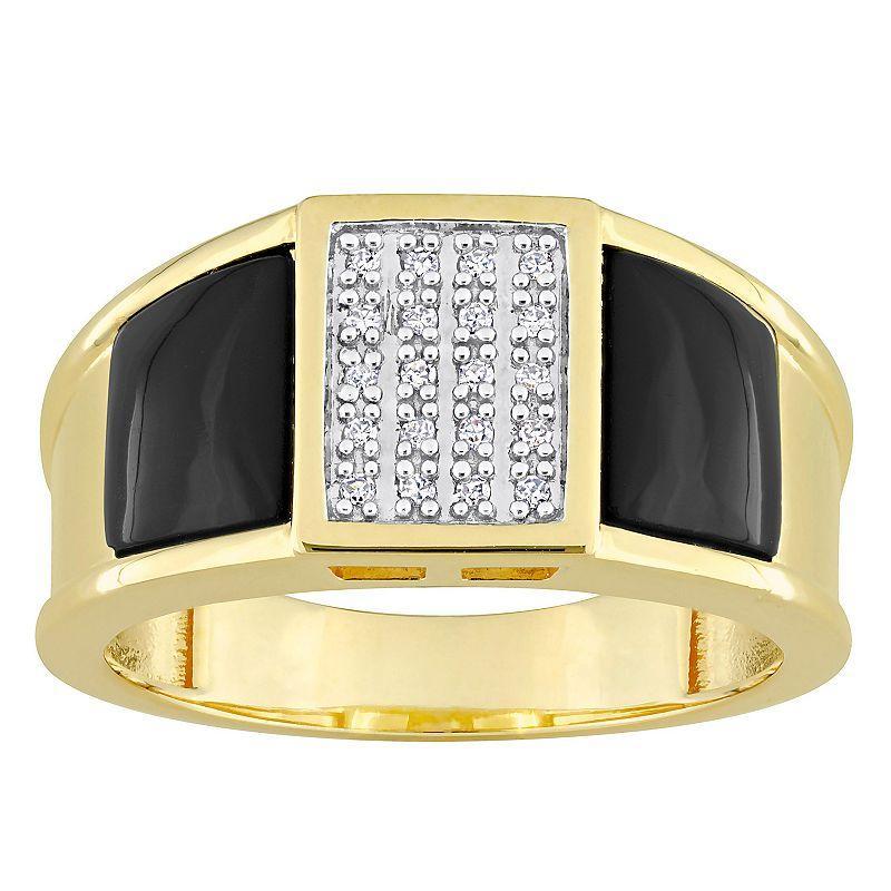 Stella Grace Mens 18k Gold Over Silver Black Onyx & 1/10 Carat T.W. Diamond Ring Product Image