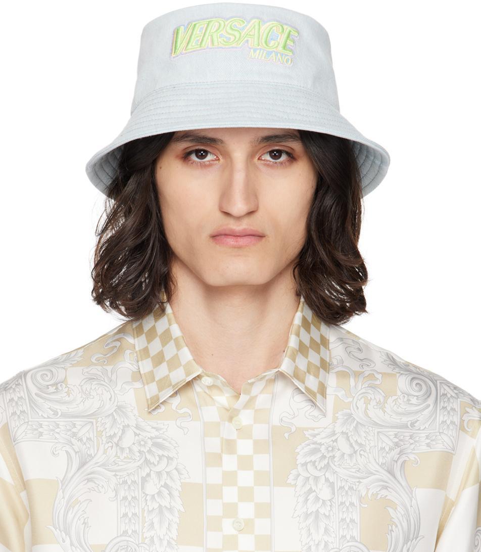 VERSACE Blue Embroidered Denim Hat In 2us10-denim+multi Product Image