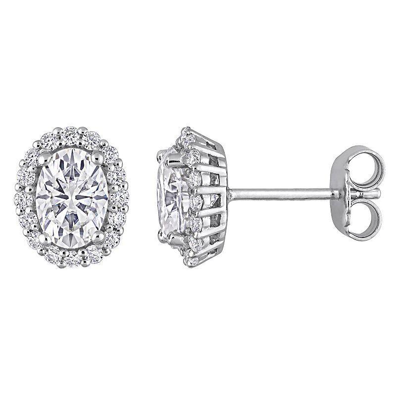 Stella Grace Sterling Silver 2 1/3 Carat T.W. Lab-Created Moissanite Oval Halo Stud Earrings, Womens Product Image