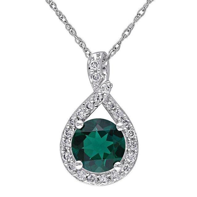 Stella Grace 10k White Gold 1/4 Carat T.W. Diamond & Lab-Created Emerald Teardrop Pendant Necklace, Womens Green Product Image