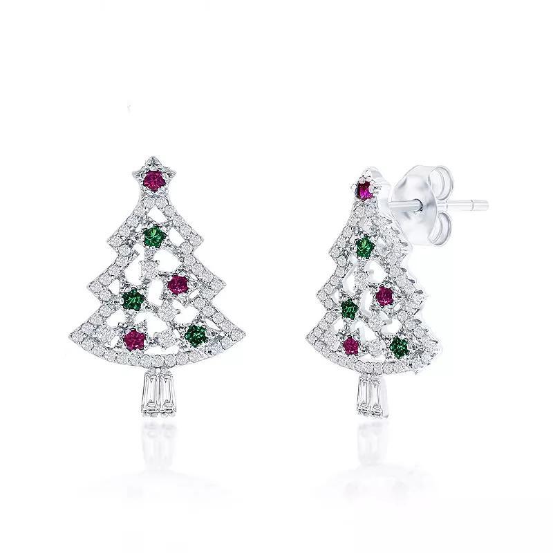 Argento Bella Sterling Silver Cubic Zirconia Christmas Tree Earrings, Womens Product Image