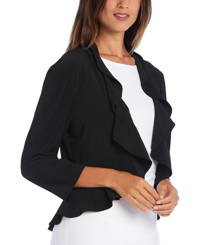 Womens R&M Richards Ruffle Open-Front Shrug Black Product Image