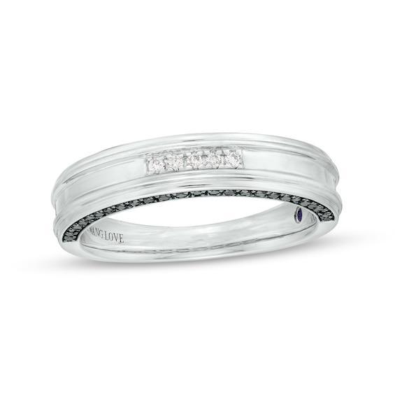 Vera Wang Love Collection Men's 1/3 CT. T.w. Black and White Diamond Grooved Wedding Band in 14K White Gold Product Image