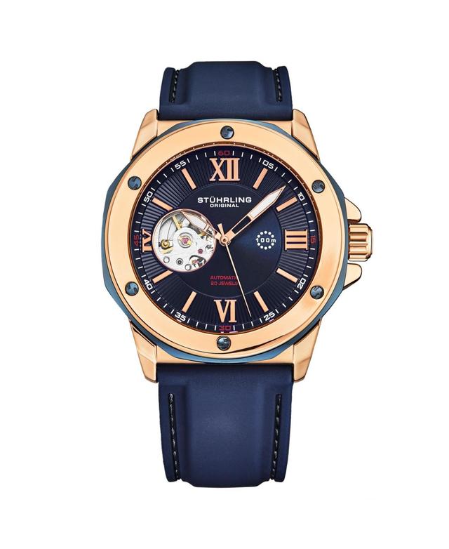 Stuhrling Mens Legacy Blue Rubber , Blue Dial , 50mm Round Watch - Blue Product Image