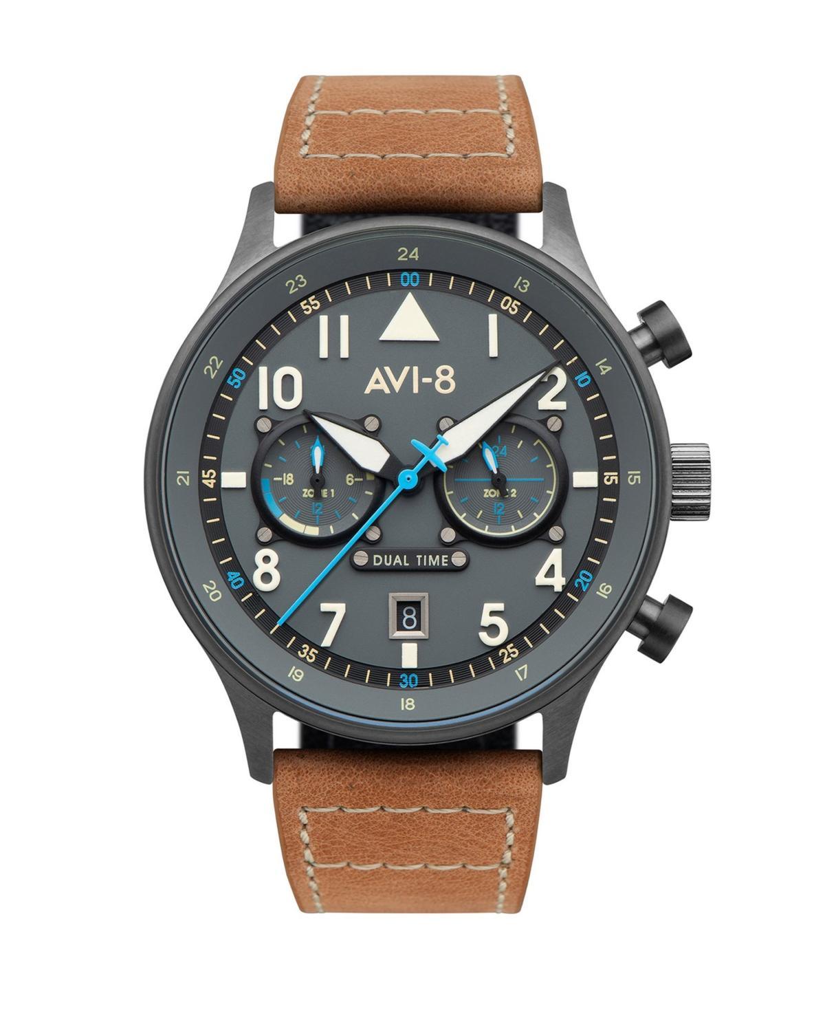 Avi-8 Mens Hawker Hurricane Carey Dual Time Orissa Beige Genuine Leather Strap Watch 43mm Product Image