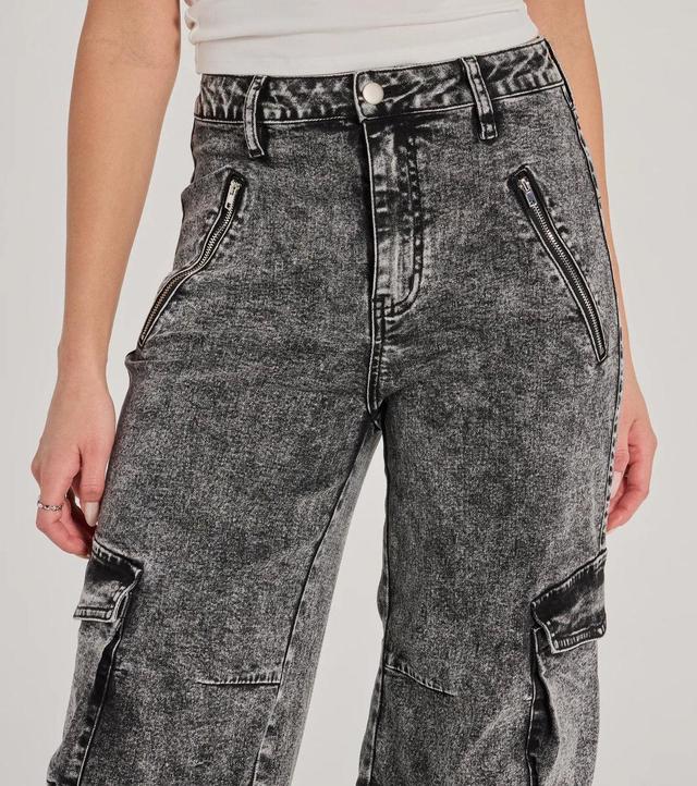 On-Trend High-Rise Cargo Acid Wash Jeans Product Image