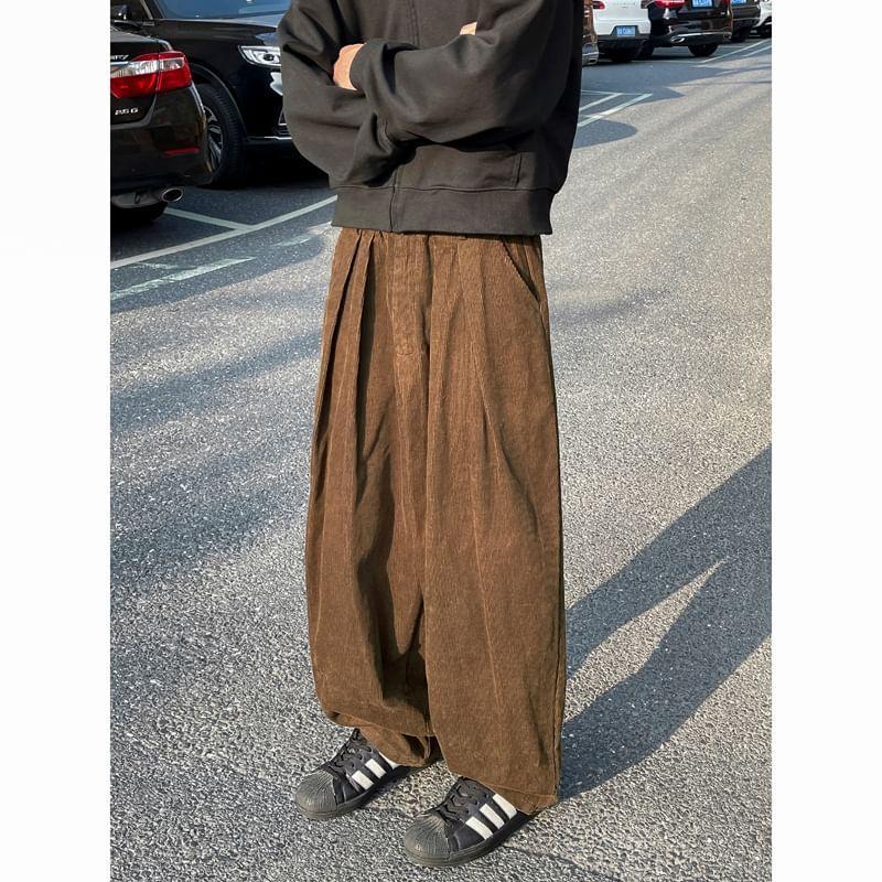 High-Waist Loose Fit Straight Leg Corduroy Pants Product Image