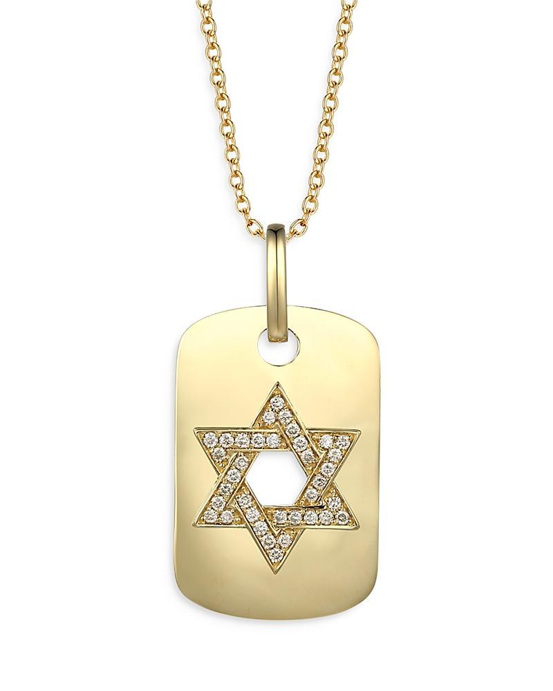 Bloomingdales Fine Collection Mens Champagne Diamond Star of David Dog Tag Pendant Necklace in 14K Yellow Gold, 0.25 ct. t. w. Product Image