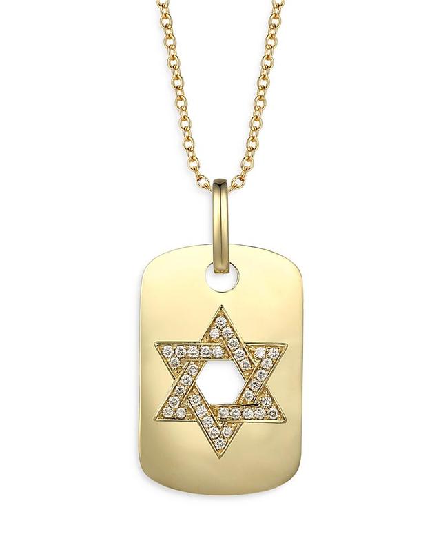 Bloomingdales Mens Champagne Diamond Star of David Dog Tag Pendant Necklace in 14K Yellow Gold, 0.25 ct. t.w. Product Image