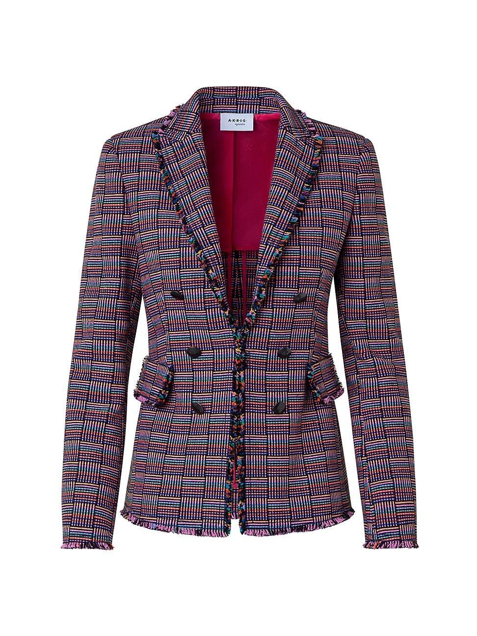 Womens Checkered Double-Breasted Blazer Product Image