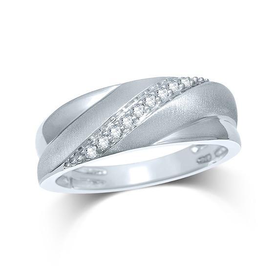 Men's 1/8 CT. T.w. Diamond Slant Anniversary Band in 10K White Gold Product Image