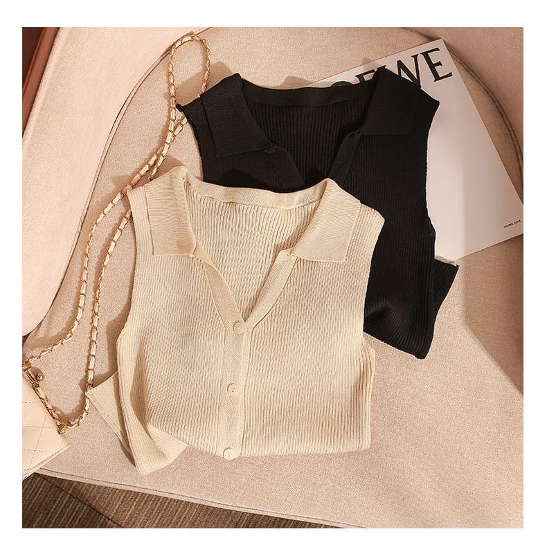 V-Neck Sleeveless Ribbed Knitted Cropped Top Product Image