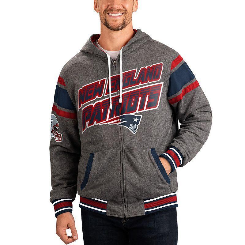 Mens G-III Sports by Carl Banks /Gray New England Patriots Extreme Full Back Reversible Hoodie Full-Zip Jacket Blue Product Image