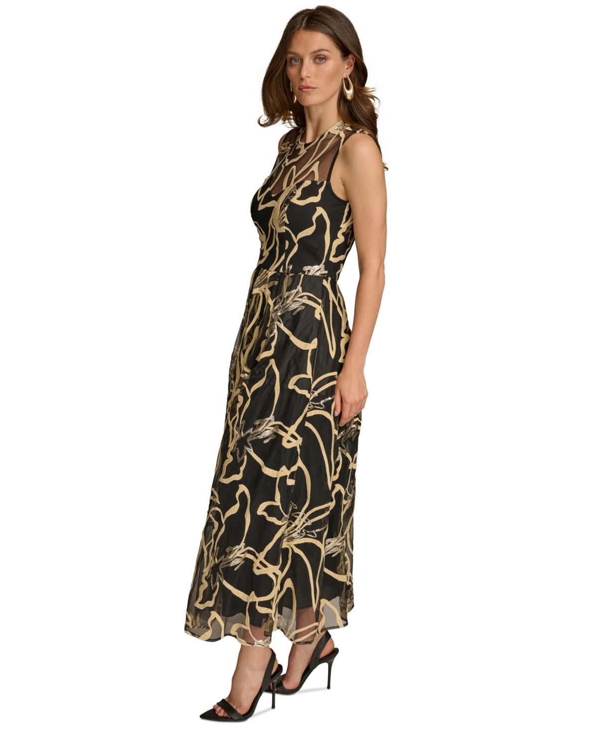 Donna Karan Womens Embroidered Jewel-Neck Dress Product Image