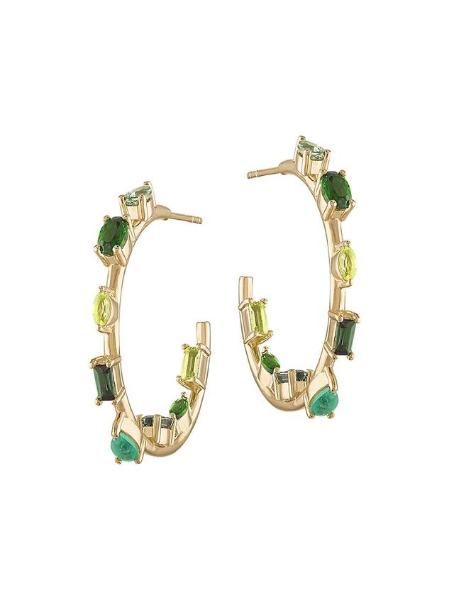 Womens Rock Goddess 14K Yellow Gold & Green Sapphire Mini Hoop Earrings Product Image