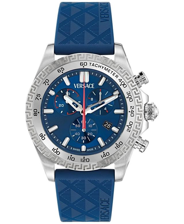 Versace Mens Swiss Chronograph Blue Polyurethane Strap Watch 44mm - Stainless Product Image