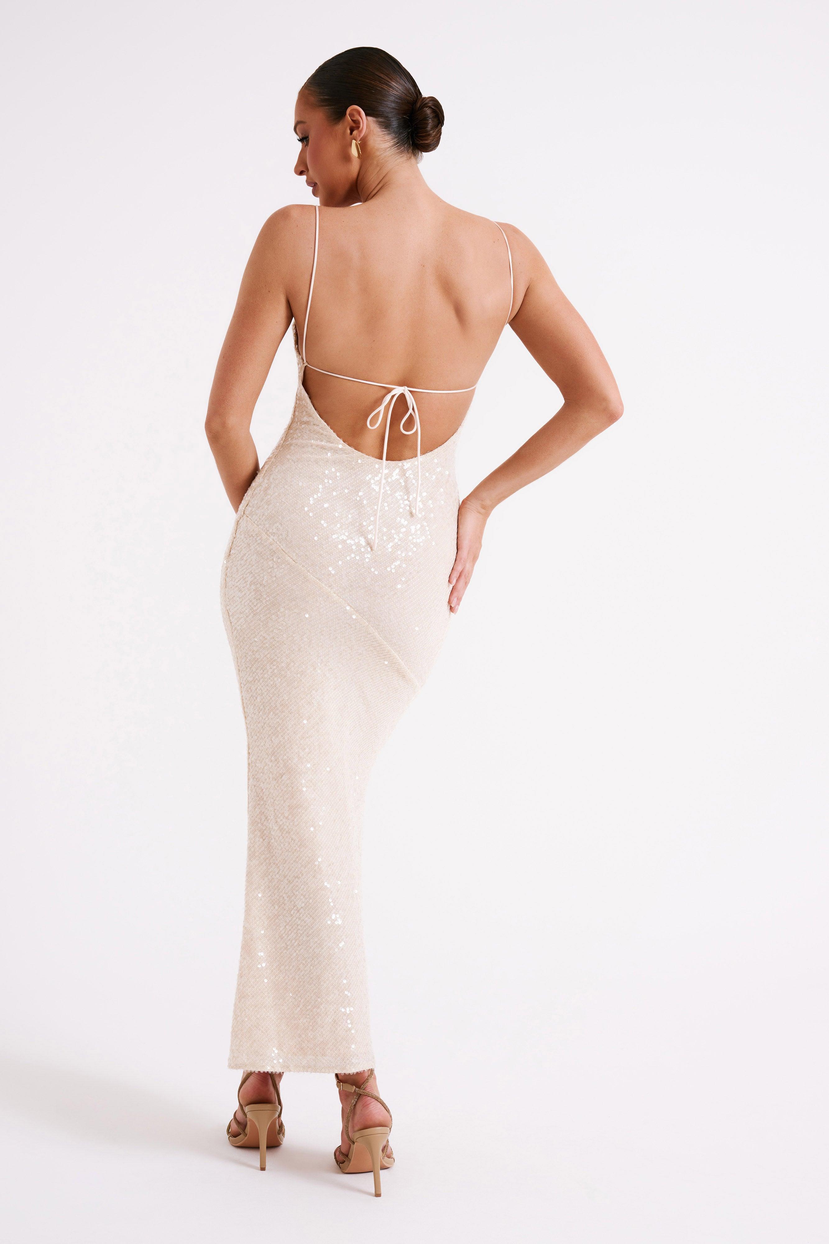 Brianna Sequin Maxi Dress - Cream Product Image