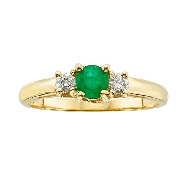 The Regal Collection 14k Gold Genuine Emerald & 1/6-ct. T.W. IGL Certified Diamond 3-Stone Ring, Womens Green Product Image