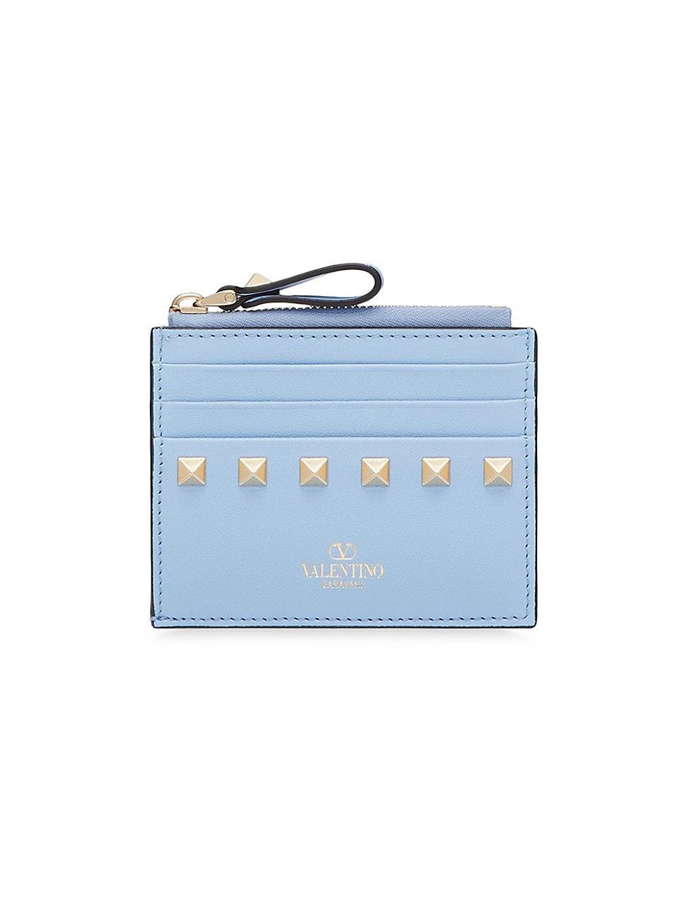 Womens Rockstud Calfskin Cardholder with Zipper Product Image