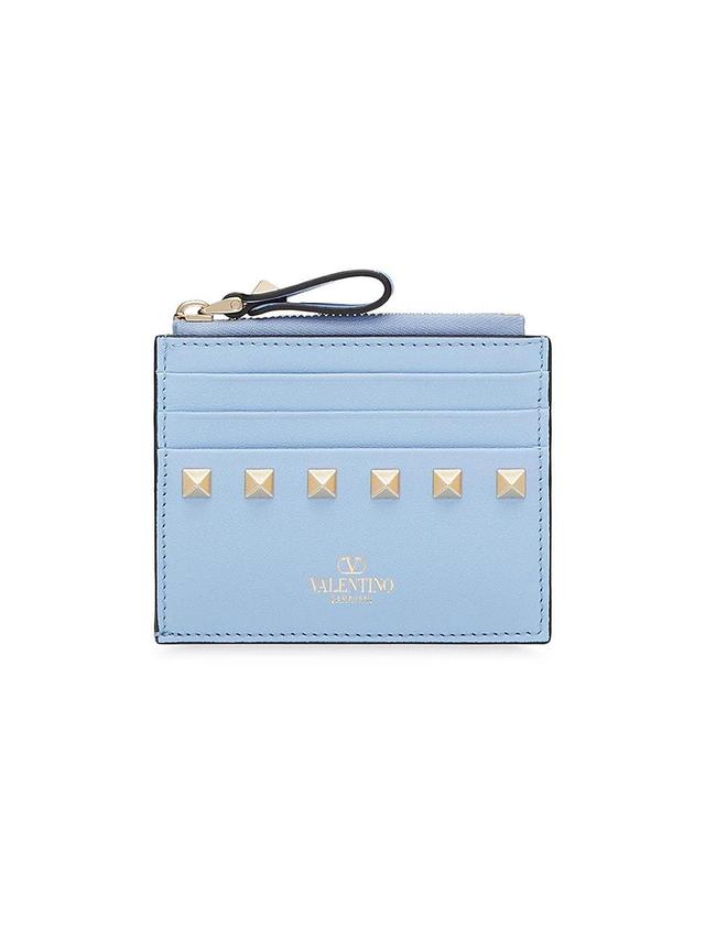 Womens Rockstud Calfskin Cardholder With Zipper Product Image