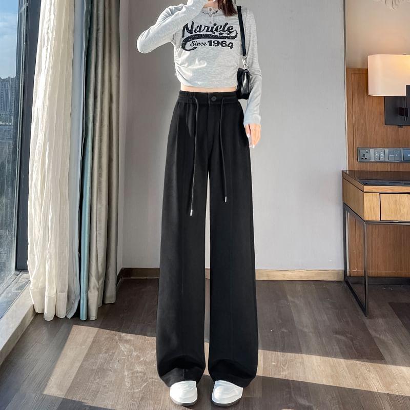 Drawstring Waist Plain Wide Leg Pants Product Image