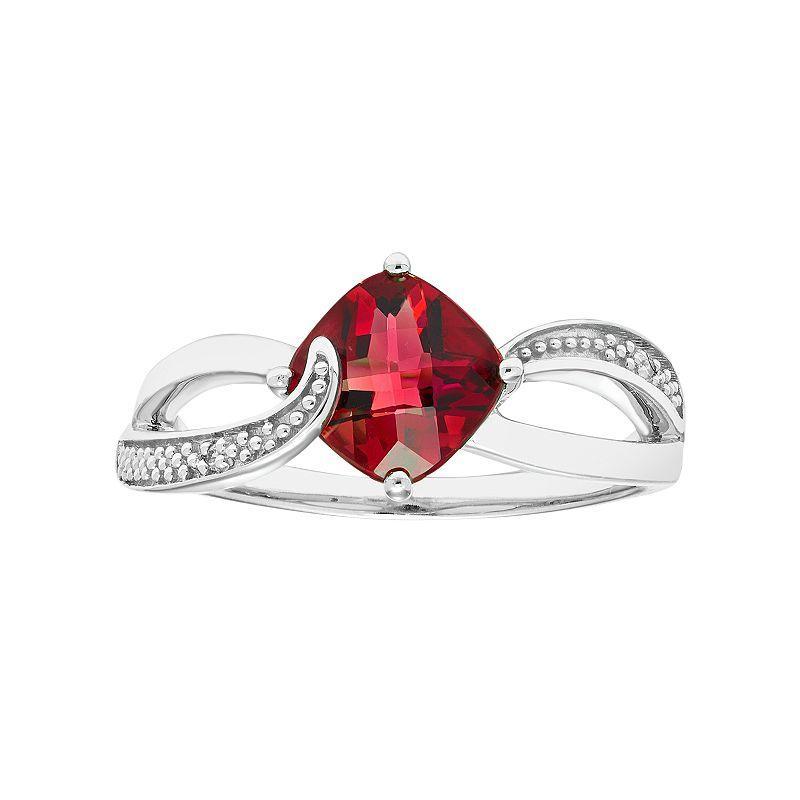 Sterling Silver Lab Created Ruby & Diamond Accent Cushion Bypass Ring, Womens Red Product Image