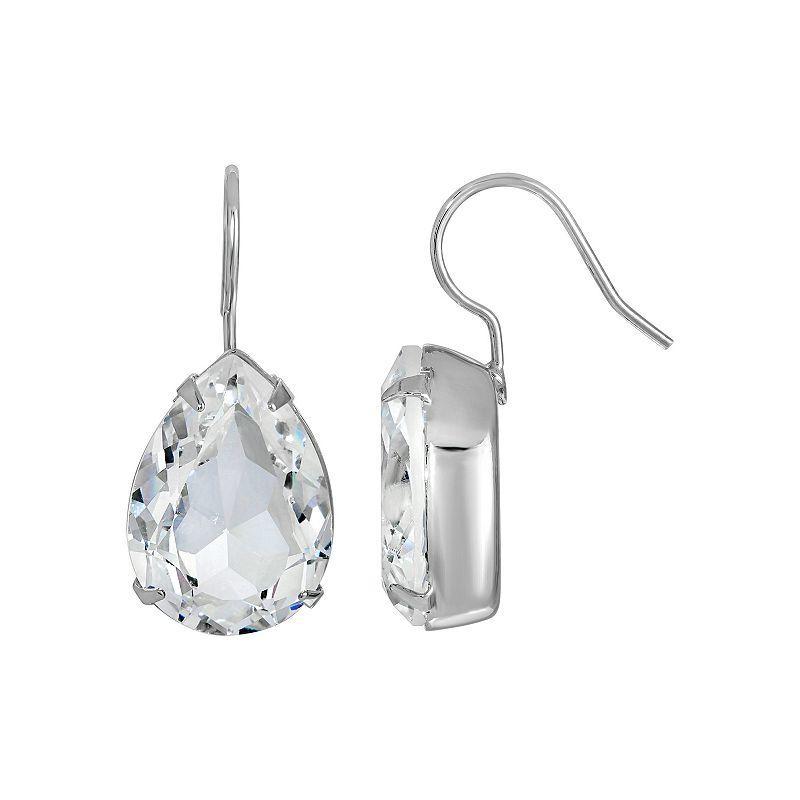 1928 Simulated Crystal Teardrop Wire Earrings, Womens, Grey Product Image