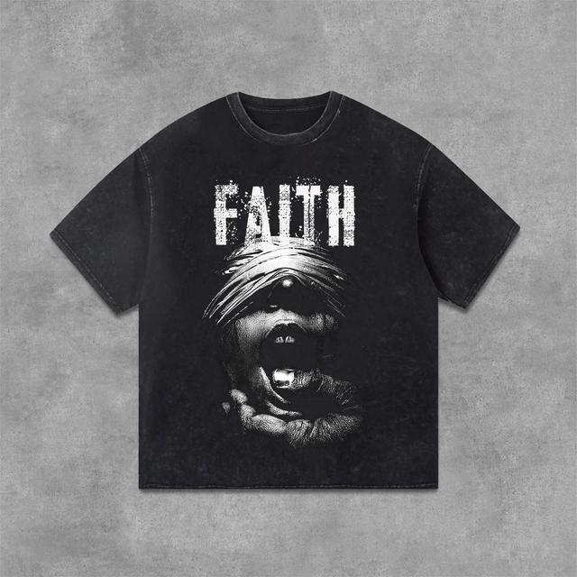 Faith Loss Print Graphic Acid Washed T-Shirt Product Image