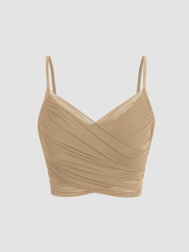 Mesh V-neck Ruched Crop Top Product Image