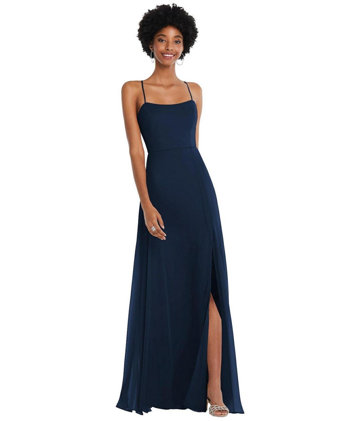 Womens Scoop Neck Convertible Tie-Strap Maxi Dress with Front Slit Product Image