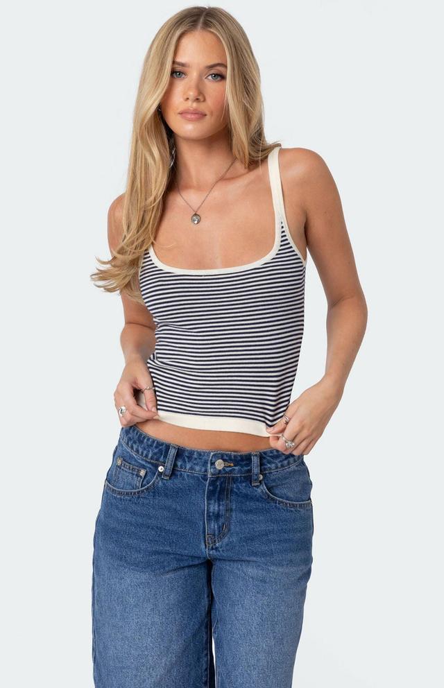 Edikted Women's Saylor Striped Knit Tank Top in Cream/Navy - Product Image