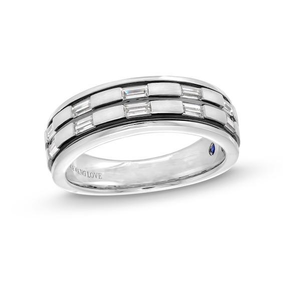 Men's Vera Wang Love Collection 1/2 CT. T.w. Baguette Diamond Station Double Row Wedding Band in 14K White Gold Product Image